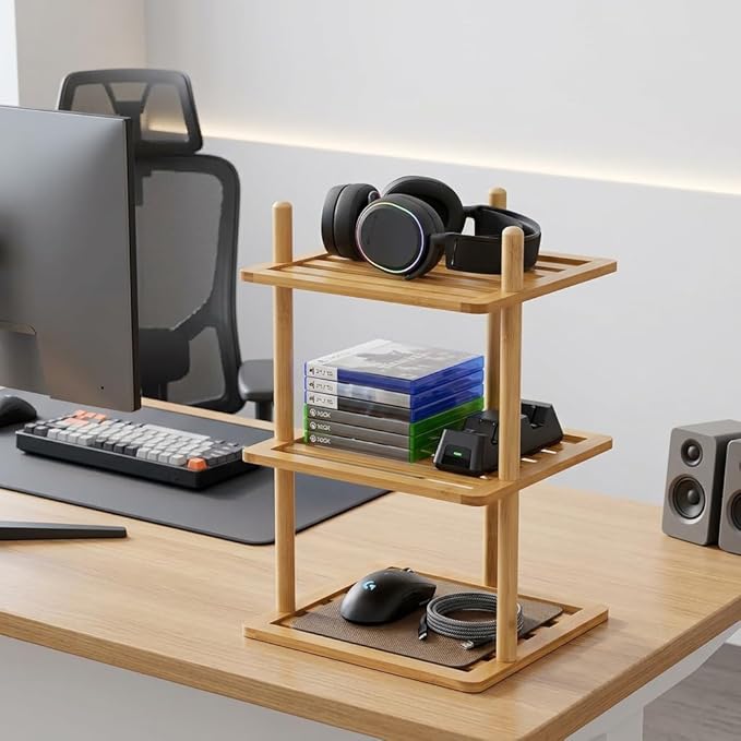 3-Tier Cabinet Organizer Shelf - Bamboo Corner Rack for Kitchen Counter, Cabinet Space Saver for Plates, Dishes, Bowls, Bread - Pantry and Bathroom Storage or Countertop(1, 3Tier-Large-6.7"H)