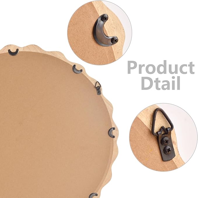 Irregular Wall Mirror,Wood Round Farmhouse Mirror Unique Vanity Mirror,36" Nature Wooden Modern Bathroom Mirror for Washroom Living Room Bedroom
