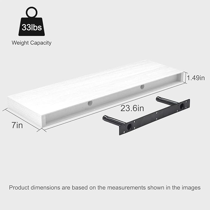 Floating Shelves for Wall, 24" Wall Mounted Shelves, Modern Decor & Storage for Bathroom, Bedroom, Kitchen, Living Room, with Invisible Brackets, Set of 2, White