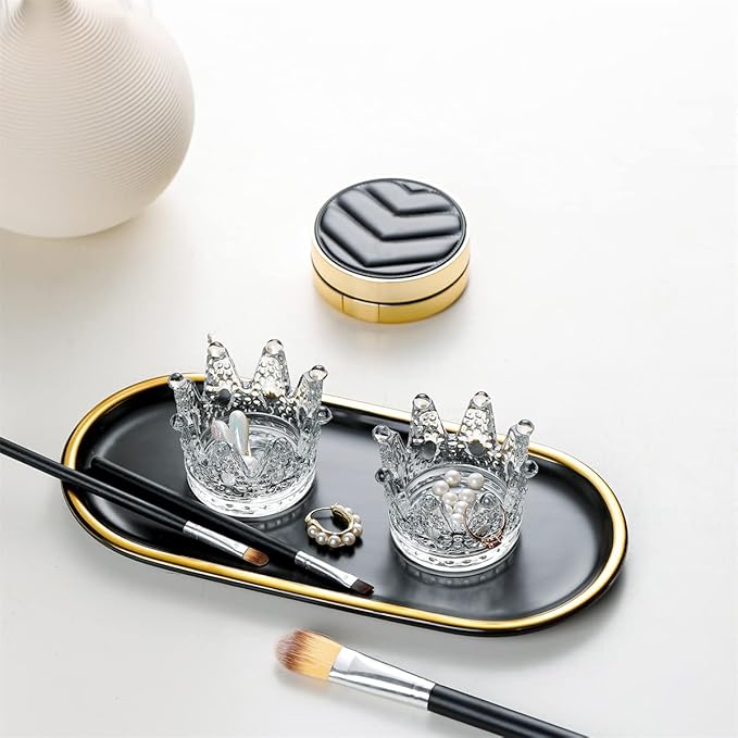 Crystal Glass Candle Holder Set of 2 Crown Shaped Makeup Sponge Beauty Egg Storage Rack Jewelry Watch Nail Art Dappen Dish Wedding Christmas Decor
