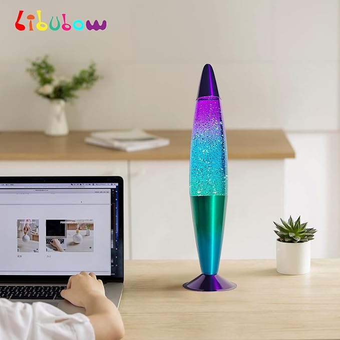 16 Inch Green Blue Purple Rainbow Glitter Lamp, 2 Bulbs, Night Light Rainbow Lamp, Relaxing Mood Lighting Night Light for Adults, Kids, Teens, Home Room Office Decor, Present