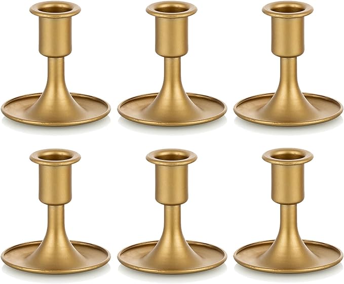 Candlestick Holders Taper Candle Holders, Romadedi Gold Candle Stick Candle Holder for Table Centerpiece, Wedding Reception, Festive Christmas Mantel Decoration or Home Decor, Set of 6