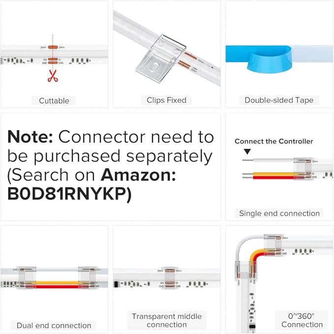 BTF-LIGHTING FCOB WS2811 IC RGB COB LED Strip DC12V 630LED/m Flexible High Density Uniform Chasing Color Light 2X16.4FT Total 32.8FT 14IC/m 10mm Width(No Adapter or Controller)