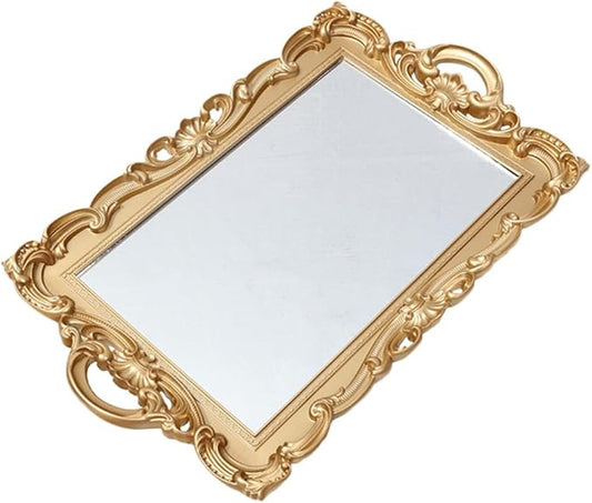 Gadpiparty Vintage Mirror Vanity Tray for Dresser Tops, Perfume Organizer and Makeup Tray with Decorative Mirror Plate, for Bedroom and Home Décor Accents