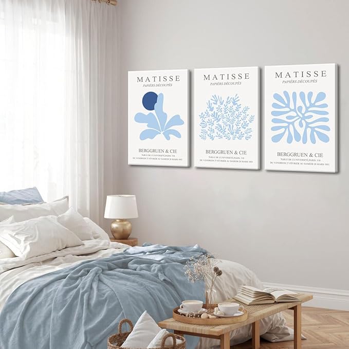 3Pcs Blue Coastal Canvas Wall Art Coastal Granddaughter Aesthetic Wall Decor Pictures Abstract Minimalist Posters Prints for Bedroom Living Room Gallery Home Decoration 16x24in