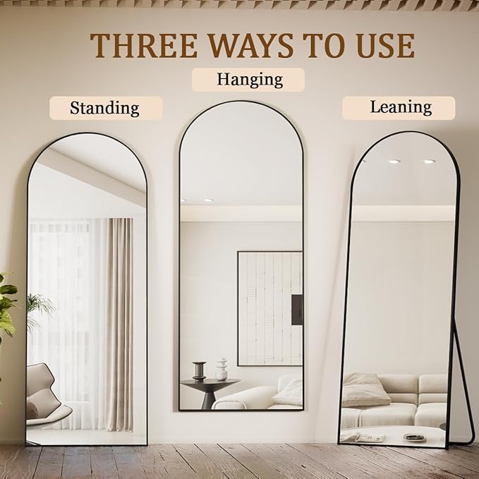 Koonmi 38"x77" Arched Full Length Mirror, Black Large Floor Mirror with Aluminum Alloy Frame, Standing Hanging or Leaning Wall-Mounted Full Body Mirror for Living Room and Bedroom