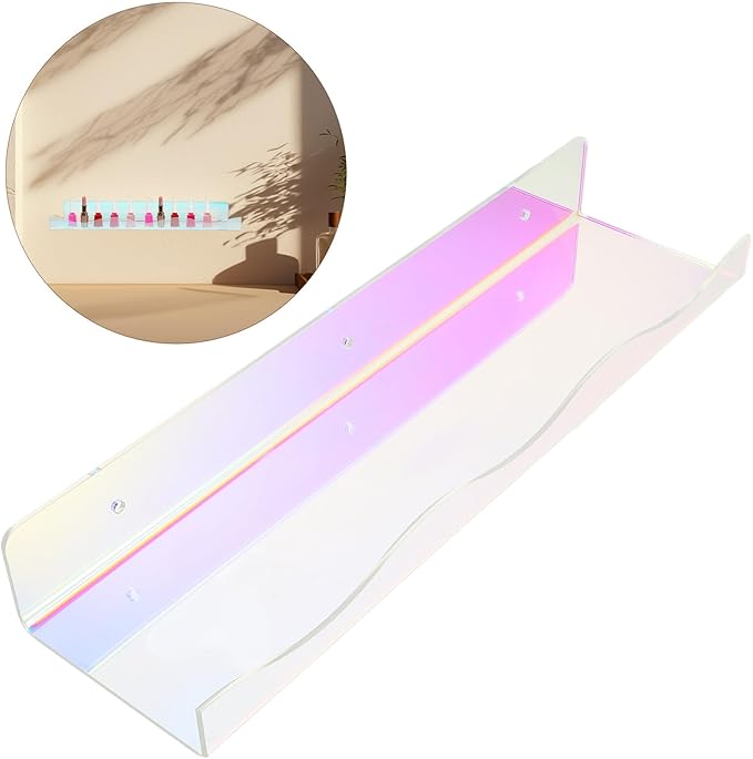 BESPORTBLE Iridescent Acrylic Floating Wall Shelves Nail Polish Display Perfume Rack Makeup Organizer Mounted Storage for Room and Salon