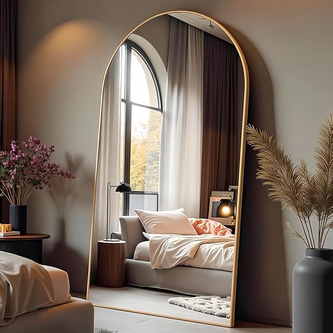 ITSRG Full Length Mirror with Stand, 47"x91" Floor Mirror Freestanding, Arched Mirror, Oversize(Gold)