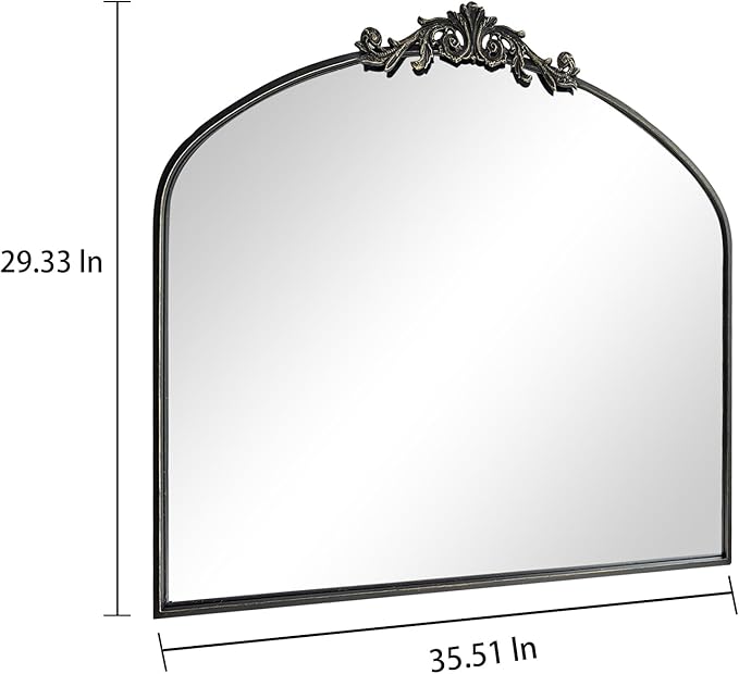 OUSHUAI Black Arched Mirror for Wall,Baroque Fireplace Mirror Decor,Brass Wall Mirror,Ornate Mirrors for Entryway/Bathroom/Living Room/Hallway 36"X30" …