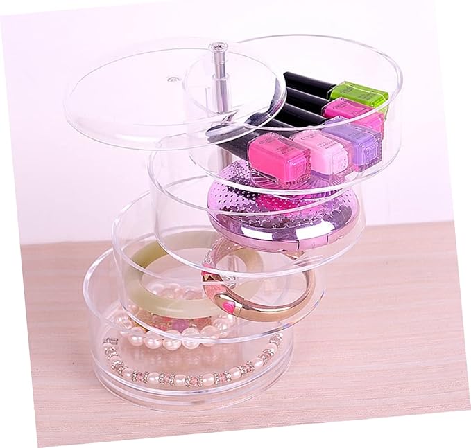 LIFKOME Layer Rotating Desktop Storage Box Acrylic Jewelry Cosmetic Organizer Multi-functional Case for Earrings Rings Beads