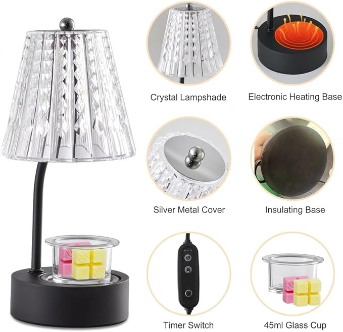 Crystal Candle Warmer Lamp, 7 Color Changing Lights, Electric Wax Melt Warmer with Timer & Dimmer, Flameless Fragrance Lamp for Large Jar Candles, Home Decor Gift Women