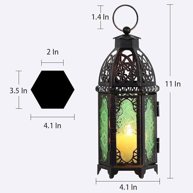 DECORKEY Christmas Decorations for Home, 11’’ Medium Size Vintage Metal Hanging&Tabletop Candle Holder Decor, Halloween Ramadan Decorations for Indoor Outdoor Porch Patio (Green)