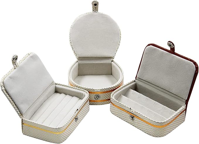 atorakushon PU Leather Combo Makeup Jewellery accessories Vanity box to nicely organize the Jhumka Ring Earrings Necklace Bangle for Female Set of 3 Cream
