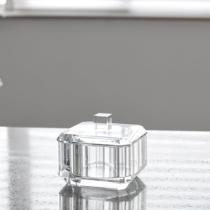 Crystal Candy Dish with Lid, Clear Candy Containers Desk Decor, Jewelry Box Candy Jar W 4" x H 3.5", Comes With Gift Box