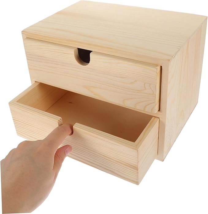 Happyyami Jewelry Drawer Storage Box 2-Tier Wooden Desktop Organizer Vintage Natural Wood for Office and Home Use Versatile Storage for Cosmetics and Stationery