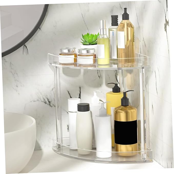 Holibanna Bathroom Corner Shelf Acrylic Makeup Organizer Double Layer Storage Rack Easy to Assemble