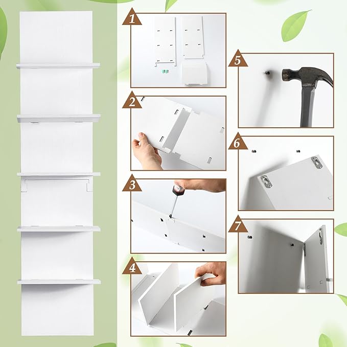 Yuntau 2 Pieces 5 Tier Wall Shelves for Bedroom 31.4 Inches Split Assembly Type Mount Vertical Wall Shelf Column Lack Hanging Floating Shelf for Storage Organizer Design Home Living Room(White)