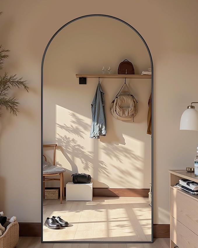 69"x28" Full Length Mirror, Arched Full Body Mirror, Standing Hanging or Leaning Floor Mirror for Bedroom and Living Room, Black