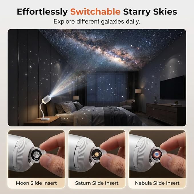 2-in-1 Galaxy Projector Night Light, USB Starry Sky Night Light Projector with Adjustable Brightness, Mini LED Projection Lamp for Bedroom Ceiling Wall Room Decor (6 Projection Films)