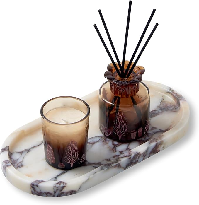Luxury Natural Oval Marble Tray – 9.8 x 4.9-Inch Calacatta Viola Stone Vanity Tray, Small Catchall Organizer for Jewelry Perfume Keys, Decorative Trinket Tray for Bathroom Coffee Table & Dresser