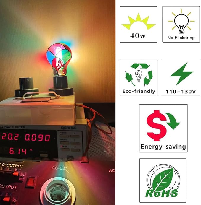 Stained Glass LED Light Bulb, E26 Base 6W A19/A60 LED Colorful Bulb for Party Lighting, Bedside Lamp, Festive Atmosphere, Christmas Halloween Decoration, Non-Dimmable, 2 Pack