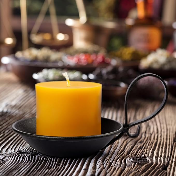 2PCS Matte Black Iron Pillar Candle Holders, with Handle, Simple Industrial Style ，Table Centerpiece Decoration