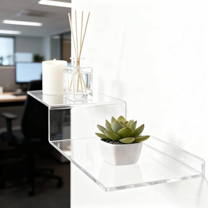 SetGame 2-Pack Acrylic Shelves Z-Shaped Display Stand Wall Mounted, 12 Inch Wall Storage Organizer for Toys, Books, Plants, Photos Album, Suit for Office, Living Room, Room Decor (Clear)