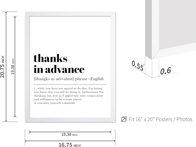 Poster Master Typography Poster - Retro Dictionary Print - Thanks in Advance Definition, Book Page, Funny - Gift for Colleague, Friend - Wall Decor for Home, Office, 16x20 White Framed