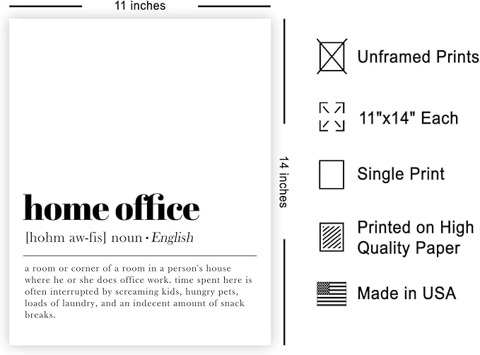 Poster Master Definition of Home Office Print - Typography Poster - Dictionary Art - Minimal Gift for Boss & Colleague - Funny Decor for Office, Workplace or Dorm - 11x14 UNFRAMED Wall Art