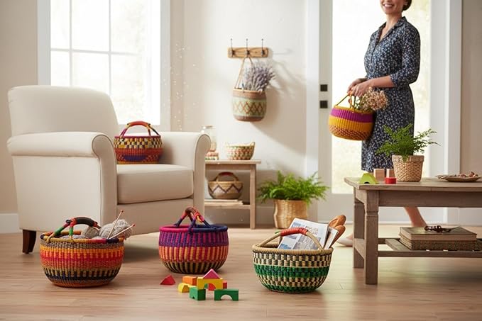 9" -11" Across Children's Small Bolga African Bolga Ghana Basket Fair Trade toys Easter Eggs basket (COLORS VARY) 1 EA
