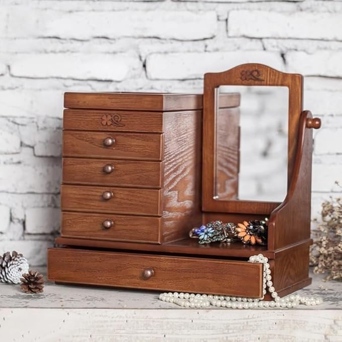 Wooden Makeup & Jewelry Storage Box with Magnet Buckle, Handmade Compact Organizer, Smooth Soft Interior for Makeup and Jewelry – Portable & Elegant Desktop Storage Box
