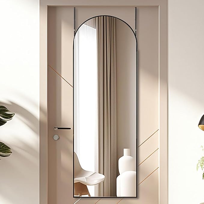 Otlsh 16"×50" Door Mirror,Arched Full Length Mirror, Over The Door, Arch Wall Mirror, Thin Frame, Aluminum Alloy, for Bedroom, Living Room, Entryway -Black