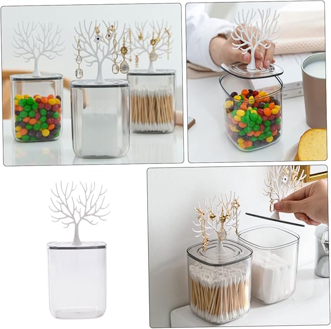 Acrylic Cotton Swab Box Lid Multifunctional Desktop Organizer for Makeup Pads and Jewelry Storage Dustproof and Sturdy for Bathroom and Vanity