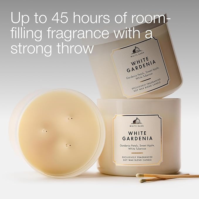 Bath & Body Works White Gardenia 3-Wick Candle - Scented Candle for At-Home Use - Long-Lasting, Room-Filling Fragrance - High Fragrance Oil Concentration - Soy Wax Blend