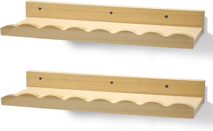 Suzile 2 Pcs Scalloped Shelves Wall Floating Shelves Set for Room, Bathroom, Bedroom, Cute Room Decor Aesthetic and Books, Toys, Photo Frames Storage(16.5",Natural)