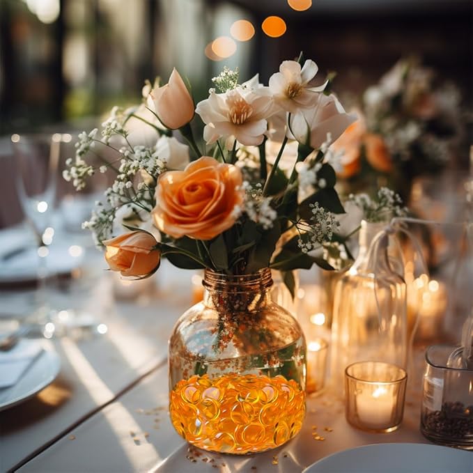 HappyFiller 4400 Pcs Orange Acrylic Mini Discs 0.28 Inch,Home Kitchen Room Decorative Vase Fillers,Fishbowl,Flat Slime Beads,Sensory Bin Table,Centerpieces,Candle Holder,Party Confetti