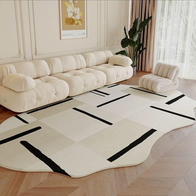 Beige Brown Modern Abstract Irregular Rug for Living Room Bedroom Home Office Washable Abstract Shaped Carpet 7x10 Minimalist Geometric Art Deco Area Rug Under Dining Table Non Slip Easy Clean Mats