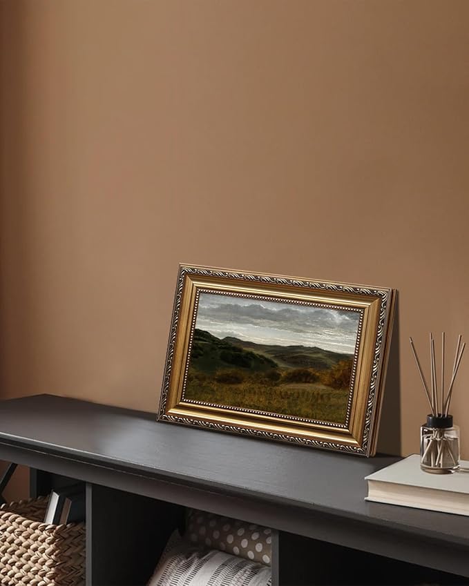 KBKBART Gold Framed Vintage Landscape Wall Art Home Decor, Retro Mountain Vintage Painting Prints, Moody Countryside Farmhouse Landscape Wall Decor, Canvas Wall Art for Living Room Bedroom Home Bathroom Wall Decor-9"x12"