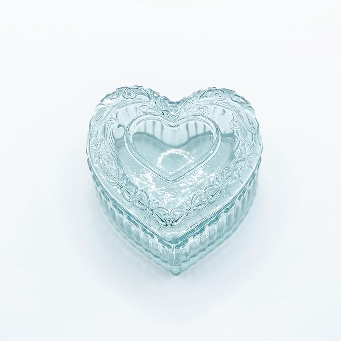 Glass Jewelry Box Heart Shape Cute Box for Storage Ring Earring Trinket Vintage Jewelry Organizer Decorative Gift for Women Girls-GRB003-Light Green