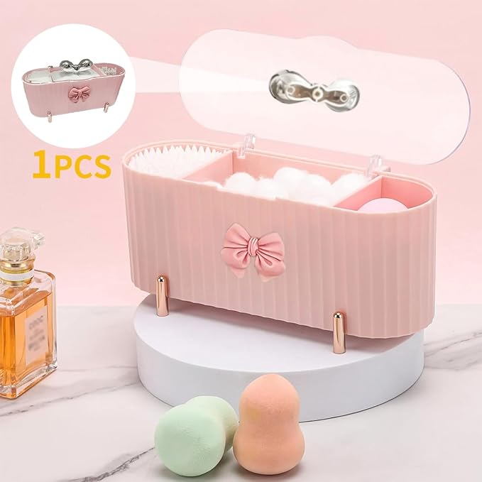 Makeup Organizer Large Capacity Clear Lid Storage Box - Swabs Powder Puffs Organizer