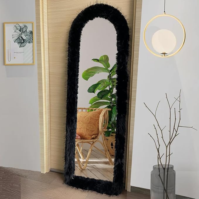 Fluffy Mirror Cover - 59"x16" Full Length Stretch Universal Ultra Soft Non-Slip Cover Warm Home Decor for Bedroom Cloakroom (White-Without Mirror, Suitable for 59"×16")