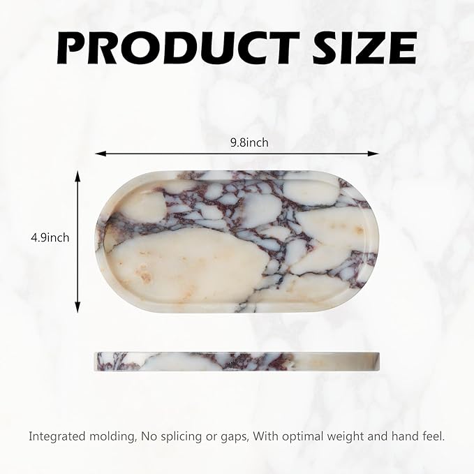 Luxury Natural Oval Marble Tray – 9.8 x 4.9-Inch Calacatta Viola Stone Vanity Tray, Small Catchall Organizer for Jewelry Perfume Keys, Decorative Trinket Tray for Bathroom Coffee Table & Dresser