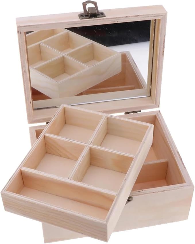 Earring Jewellery Box Mirrored Makeup Organizer Plain Wooden Storage Box Wood Jewelry Case Display Necklace Jewellery Box
