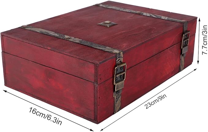 Vintage Wooden Jewelry Box with Lock Retro Desktop Storage Organizer for Cosmetics Letters Keepsakes