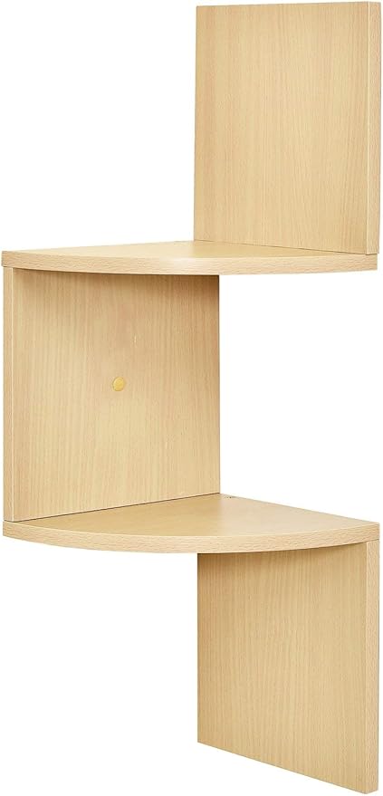 Greenco 2-Tier Corner Shelves, Natural Finish | Floating Wall-Mounted Home Decor Set | Wall Shelf | Living Room, Bedroom, Bathroom, Office, House, Cubicle Accessories/Decorations/Storage/Organizer