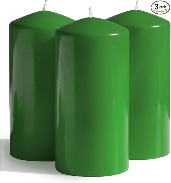 Candwax Green Pillar Candles Set of 3 - Perfect as Christmas Centerpiece Table Decorations - 80-Hour Burn Time Self-Extinguishing Candles for Home Decor - Cone-Top Grass Green Pillar Candles 3x6