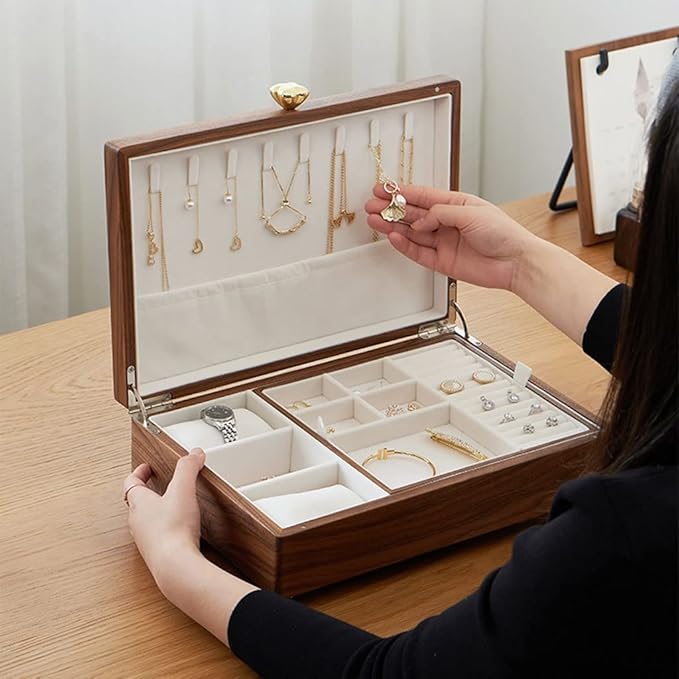 Makeup Organizers Jewelry Box Simple Retro Storage Box Ring Earring Necklace Bracelet Watch Storage Box Wooden Jewelry Box 13.38 Inch Jewelry Case