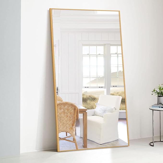 NeuType Full Length Mirror Floor Mirror, Long Mirror Full Body Dressing Mirror, Large Wall Mirror Bathroom Mirror Standing Mirror, Large Mirrors for Bedroom, Metal Frame, Gold 59"x35", No Stand