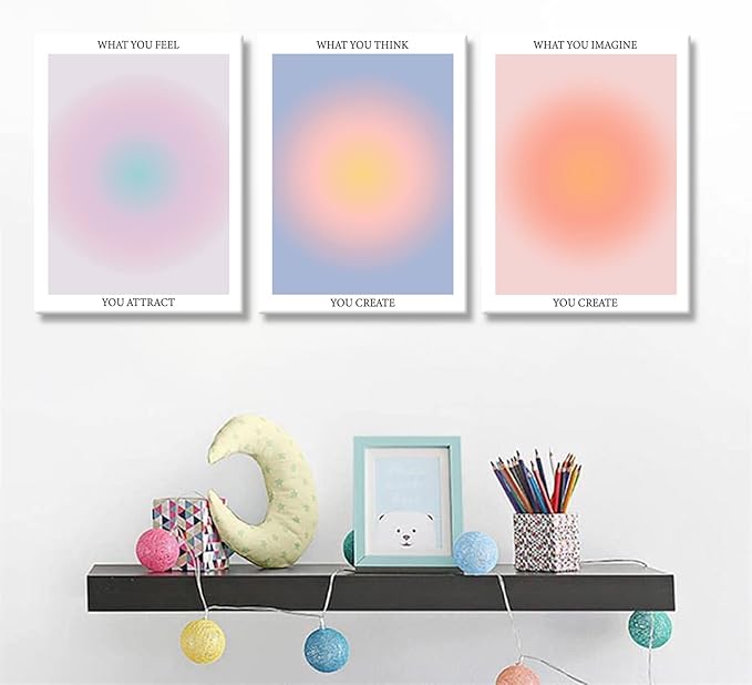 Framed 3Pcs Abstract Wall Art Poster Room Aesthetics Spiritual Spiritual Gradual Affirmation Canvas Wall Decoration Positive Energy Inspirational Wall Art Bathroom Living Room Apartment 12x16Inch