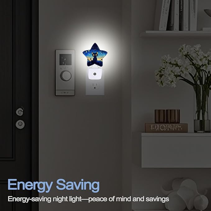 Cat Black Cute Nightlight,Dark Starry Night Star Night Lights Plug into Wall Decorations for Bedroom Bathroom,Dusk to Dawn Sensor Kitchen Hallway Stairs Energy Efficient Desk Lamp